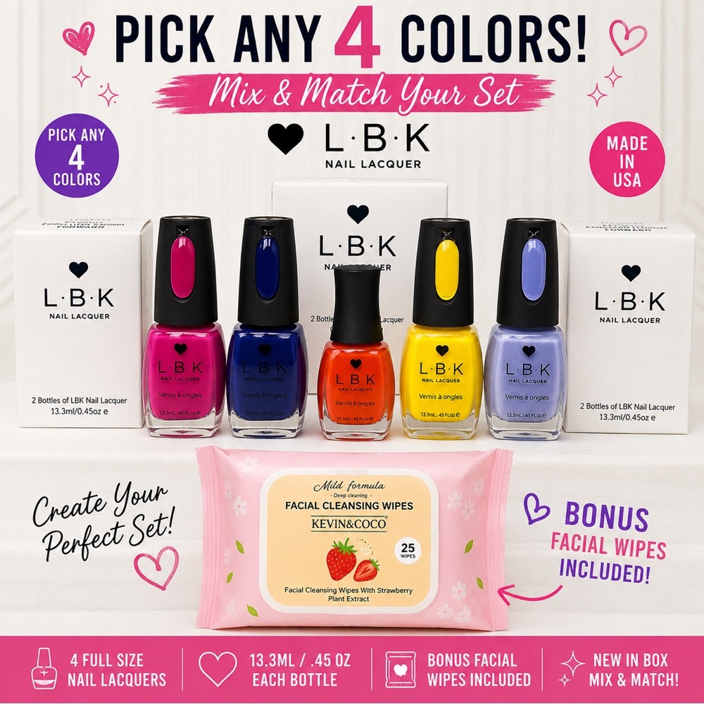 LBK Nail Pick Any 4 Colors Bundle (NIB) +Bonus Wipes 💅✨